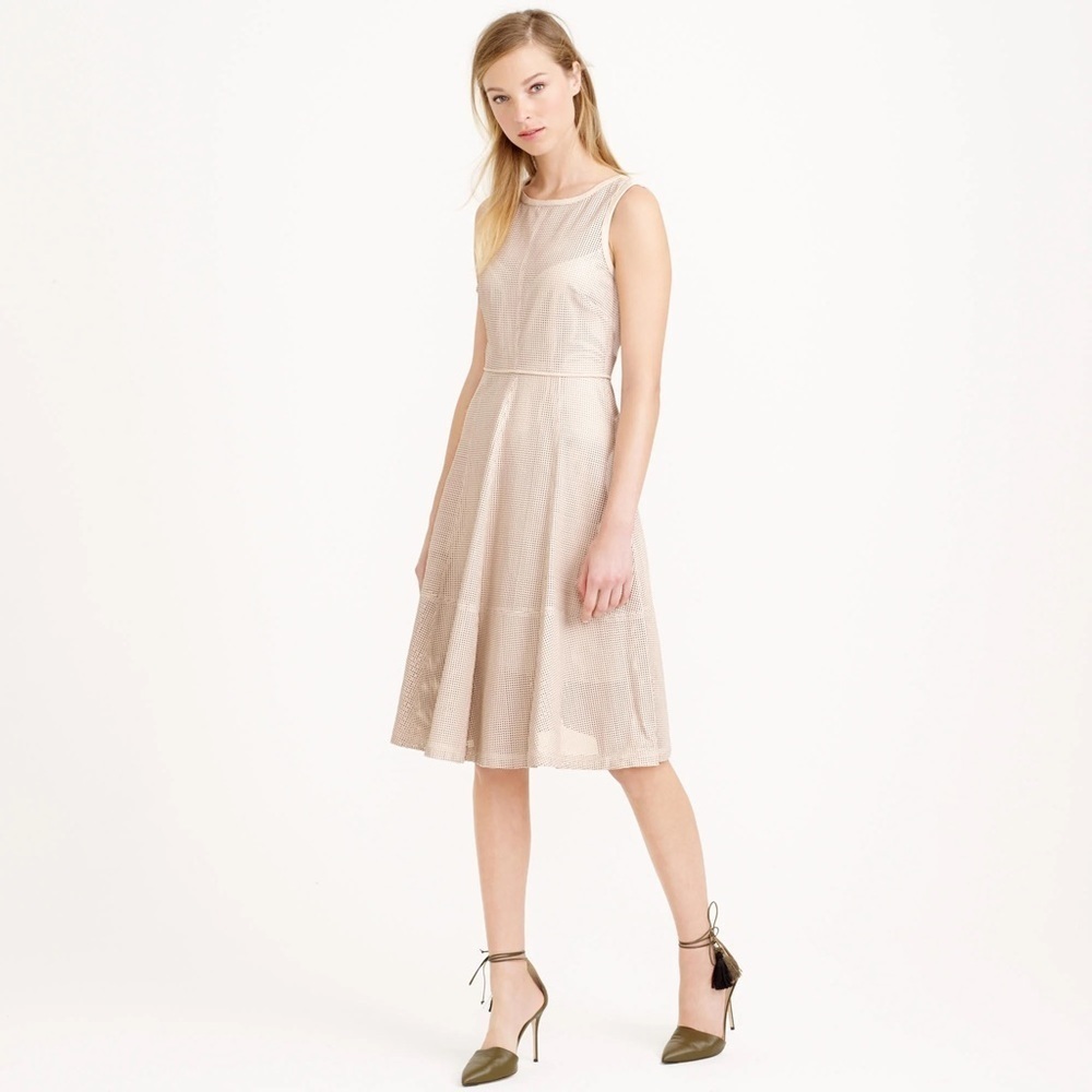 J Crew Collection • Perforated Leather Midi Dress fit & flare Sweet Vanilla ecru